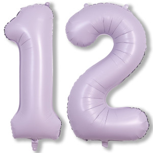 Pastel Purple Birthday Balloon Numbers 12 40 Inch Giant Light Purple Foil Mylar Number 1 And 2 Helium Balloons For Girls 12Th B