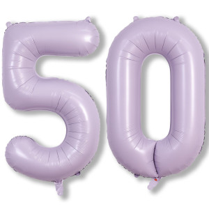 50Th Birthday Balloons Pastel Purple For Women 40 Inch Giant Light Purple Mylar Foil Number 50 Helium Balloons Self Inflating