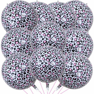 Kalor 22 Inch Jungle Animal Mylar Balloons Large 4D Pink Snow Leopard Pattern Balloons 10 Pcs Round Foil Balloon For Zoo Themed