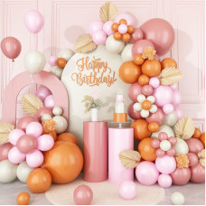 Boho Balloon Garland Arch Kit Dusty Pink Orange Balloon Arch With Maca Pink Sand White Burnt Orange Latex Balloons For Girls Wo