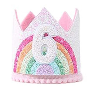 Sundecor Baby Princess Rainbow Crown Number 6 Glitter Headband For Kids 6Th Girls Photo Props Hair Accessories Birthday Party