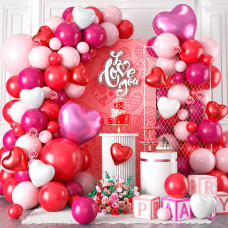 Gremag Valentines Day Balloon Arch 116 Pcs Pink Red Valentines Balloons Hot Pink Red Soft Pink Balloon With Pink Red White Hea