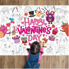 Naozinebi Valentines Day Coloring Poster For Kids Giant Coloring Poster Large Valentines Monsters Coloring Tablecloth Jumbo Col