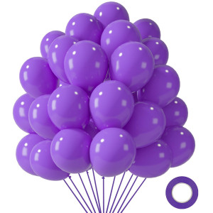 Lovestown 110Pcs Purple Latex Balloons 12 Inch Dark Purple Helium Round Balloons With Ribbon For Engagement Birthday Baby Shower