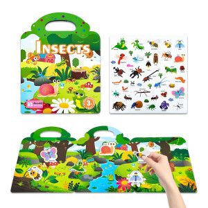 Yamsop Reusable Sticker Books For Kids Jelly Stickers Activity Books Insects Sticker Book Toddler Travel Toys Waterproof Stic