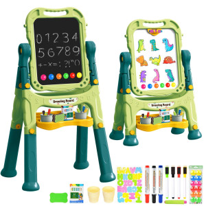 Ylovetoys Kids Art Easel Adjustable Drawing White Board Chalk Board Toddler Standing Easel With Painting Accessories Gift F