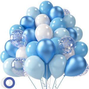 Lovestown 60Pcs Blue Balloons 12 Inches White Pastel Colored Confetti Latex Balloons Garland Arch With Ribbon For Boy Graduatio