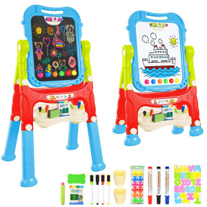 Ylovetoys Kids Art Easel Adjustable Drawing White Board Chalk Board Toddler Standing Easel With Painting Accessories Gift F