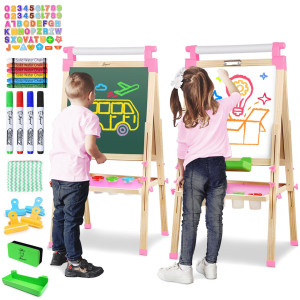 Joyooss Easel For Kids Art Easel Kids Easels For Toddlers Wooden Kid Easel With Paper Roll Chalkboard For Kids Adjustable Doub