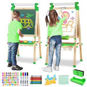 Joyooss Easel For Kids Art Easel Kids Easels For Toddlers Wooden Kid Easel With Paper Roll Adjustable Magnetic Double Sided Ki