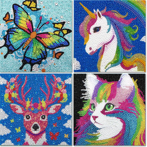 Libfx Diamond Art Kits For Kids 4 Pcs Diamond Art For Kids Girls Boys Beginners Arts And Crafts For Kids Ages 812 Cat Butterfl