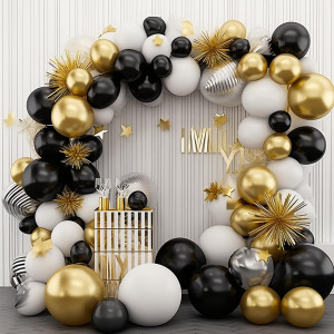 Partywoo Black Gold And White Balloons 140 Pcs Black White And Metallic Gold Balloons Different Sizes Pack Of 18 Inch 12 Inch 1