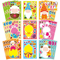 27 Sheets Easter Stickers Easter Gifts For Kids Toddlers Make Own Face Easter Gnome Bunny Sheep Rabbit Colored Egg Chicks School