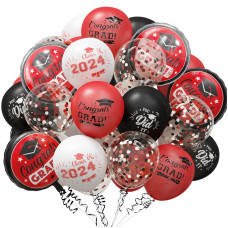 Guasslee Graduation Red And Black Balloons Set For Class Of 2024 With Confetti Latex Balloons And Congrats Grad Foil Balloons