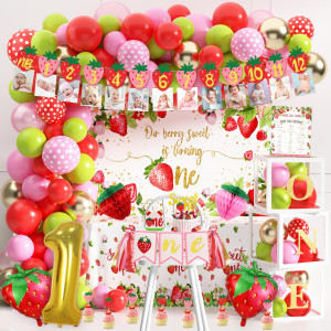 100 Pcs Strawberry 1St Birthday Party Decorations Berry First Birthday Decor For Girls Strawberry Theme Sweet One Birthday Party