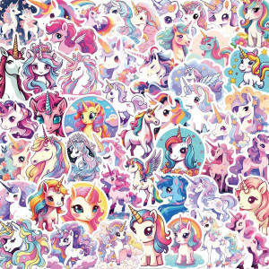 Yoksas Cute Fantasy Unicorn Stickers 50Pcs Vinyl Waterproof Kawaii Rainbow Unicorn Stickers For Laptops Water Bottles Girls Pa