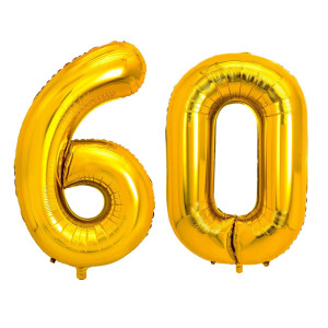 Pigetale 40 Inch 60 Number Balloons Gold Big Giant Jumbo Birthday Decorations Large Foil Mylar Helium Digital Balloons Age 6 60T