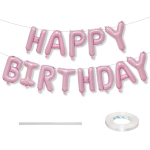 Pink Happy Birthday Balloon Banner 16 Inch Pastel Pearl Baby Pink Self Inflating Happy Birthday Mylar Foil Balloon Birthday Bu