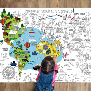 Naozinebi World Map Coloring Poster For Kids Giant Coloring Poster Large World Map Coloring Tablecloth Jumbo Coloring Books For