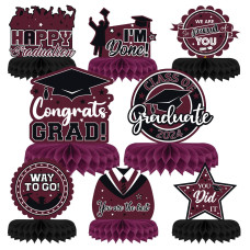 Perfqu 8 Pieces Class Of 2024 Graduation Table Decorations 2024 Congrats Grad Honeycomb Centerpieces Graduation Table Toppers