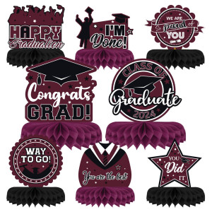 Perfqu 8 Pieces Class Of 2024 Graduation Table Decorations 2024 Congrats Grad Honeycomb Centerpieces Graduation Table Toppers