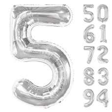 Silver 5 Balloon Number Balloons 40 Inch 5Th Birthday Balloon Decorations Silver And Black Party Supplies 5 Number Balloons