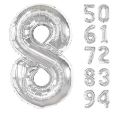 Silver 8 Balloon Number Balloons 40 Inch 8Th Birthday Decorations For Boys Girls Silver Birthday Balloons Silver Party Suppl