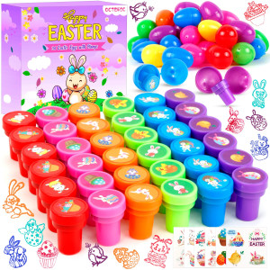 Octeric 36 Pcs Prefilled Easter Eggs Bulk Filled With Easter Stampers Toys And Easter Tattoos Inside Hunt Basket Stuffers Easter