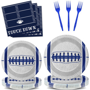 Qyeahkj 25 Guests Cowboys Football Party Plates And Napkins Supplies American Football Team Platters Tableware Set Touch Down Bl