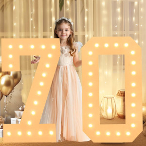 Loboom 3Ft Light Up Numbers White Giant Marquee Number Mosaic Number For 70Th Birthday Backdrop Anniversary Decorations Large N