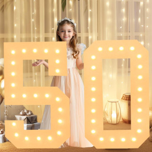 Loboom 3Ft Light Up Numbers White Giant Marquee Number Mosaic Number For 50Th Birthday Backdrop Anniversary Decorations Large N