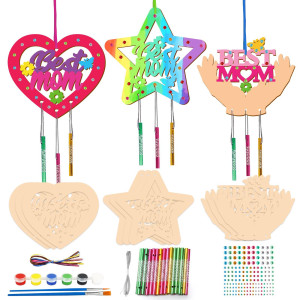 Fennoral 9 Pack Mom Wind Chime Kit For Kids Make You Own Mothers Day Wind Chimes Diy Coloring Mothers Day Wooden Art And Craft