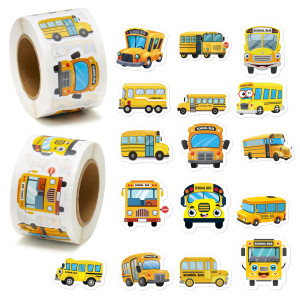 Beyumi School Bus Roll Stickers 1000Pcs School Bus Stickers In 2 Rolls Back To School Waterproof Vinyl Cartoon Transportation