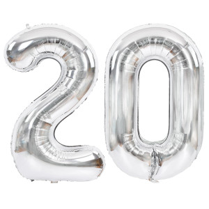 Toniful 40 Inch Large Silver Number 20 Balloons Giant Digital 20 Helium Balloons Foil Mylar Big Number Balloons For 20Th Birthd