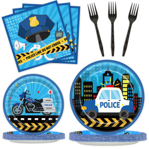 100 Pcs Police Party Plates And Napkins Party Supplies Police Birthday Party Tableware Set Police Officer And Car Party Decorati