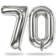 Silver 70Th Birthday Balloons For Men 40 Inch Mylar Self Inflating 70 Balloon Numbers Large Foil 7 And 0 Helium Number Balloon