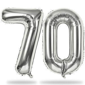 Silver 70Th Birthday Balloons For Men 40 Inch Mylar Self Inflating 70 Balloon Numbers Large Foil 7 And 0 Helium Number Balloon