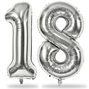 Silver 18 Foil Balloon 40 Inch Helium Number 1 8 Balloon For 18 Year Old Birthday Decorations Large Self Inflating Mylar Num