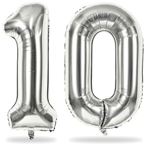 Silver 10 Balloons Number 40 Inch Helium Foil Number 1 0 Balloons For 10 Year Old Birthday Decorations Large Self Inflating