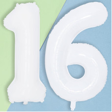 White 16Th Birthday Balloons For Boys 40 Inch Mylar Self Inflating 16 Balloon Number Big Foil 1 And 6 Helium 16 Balloons For W