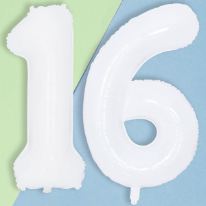 White 16Th Birthday Balloons For Boys 40 Inch Mylar Self Inflating 16 Balloon Number Big Foil 1 And 6 Helium 16 Balloons For W