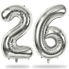 26 Balloons Number Giant Silver Number 2 6 Helium Foil Balloon For Women 26Th Birthday Decor 40 Inch Self Inflating Mylar Nu