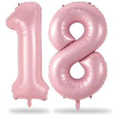 18 Foil Balloon Pastel Pink 40 Inch Helium Number 1 8 Balloon For 18 Year Old Birthday Decorations Large Self Inflating Myla