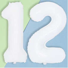 White 12Th Birthday Balloons For Boys 40 Inch Mylar Self Inflating 12 Balloon Number Big Foil 1 And 2 Helium Balloons For Wome