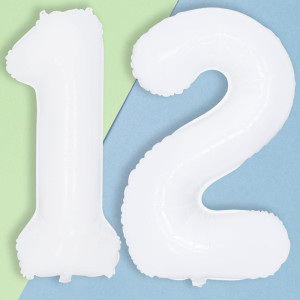 White 12Th Birthday Balloons For Boys 40 Inch Mylar Self Inflating 12 Balloon Number Big Foil 1 And 2 Helium Balloons For Wome