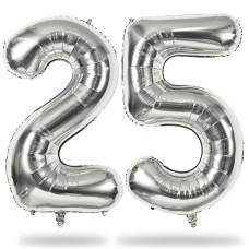 40 Inch 25Th Birthday Balloons For Men Mylar Self Inflating Silver 25 Balloon Number Big Foil 2 5 Helium Balloons For Women