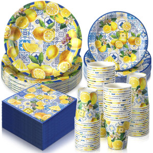 Hsei 250 Pcs Capri Lemon Plates And Napkins Party Decorations Disposable Tableware Sets Baby Shower Birthday Party Supplies Serv