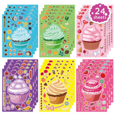 24 Sheets Makeaface Stickers Cupcake Stickers For Kids Make Your Own Dessert Stickers Mix And Match Sweets Fruit Birthday Pa