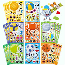 24 Pcs Sport Ball Stickers For Kids Make A Face Stickers Make Your Own Mix And Match Sticker Sheets Basketball Baseball Foo