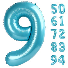 Pearlescent Blue 9 Balloon Number Balloons 40 Inch 9Th Giant Birthday Decorations For Boys Girls 19Th 29Th Party Decorations S